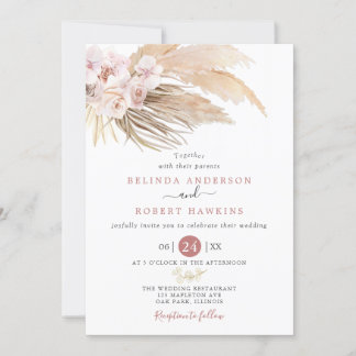 Invitación Boda de Grass Boho Pampas, desierto Rosa y polvori
