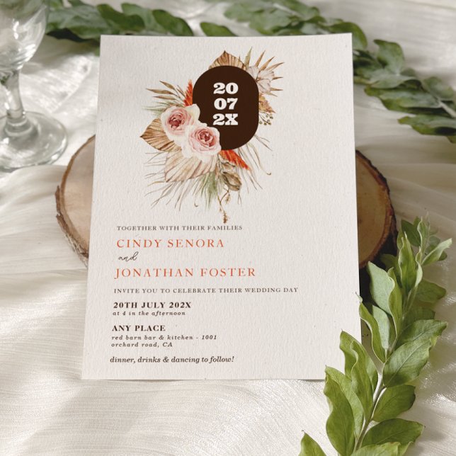 Invitación Boda de Grass Boho Pampas Rustic (Subido por el creador)