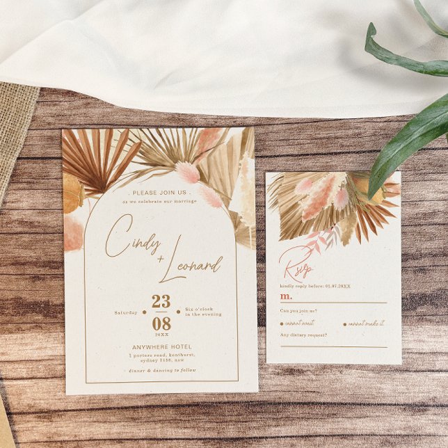 Invitación Boda de Grass Boho Pampas Rustic (Subido por el creador)