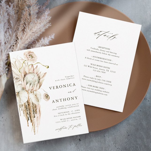 Invitación Boda de Grass Boho Protea Pampas (Subido por el creador)