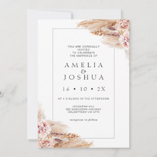 Invitación Boda de Grass Boho Rubor Floral Pampas