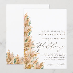 Invitación Boda De Grass Moderno Boho Elegant Pampas