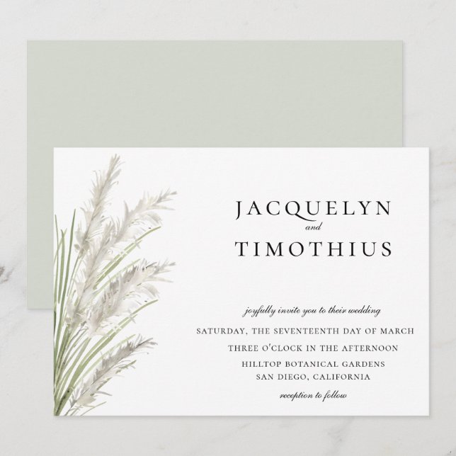 Invitación Boda de Grass Pampas Pintado (Anverso / Reverso)