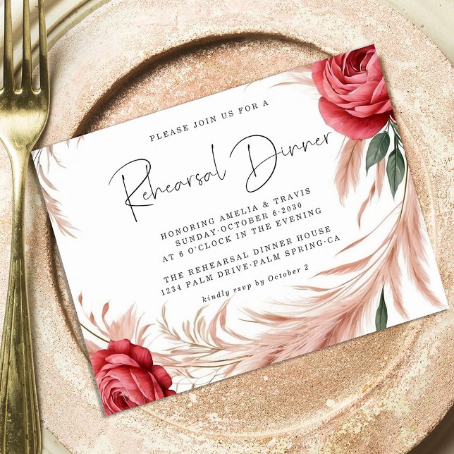 Invitación Boda de Grass Rosa de Rubor Pampas Cena (Subido por el creador)