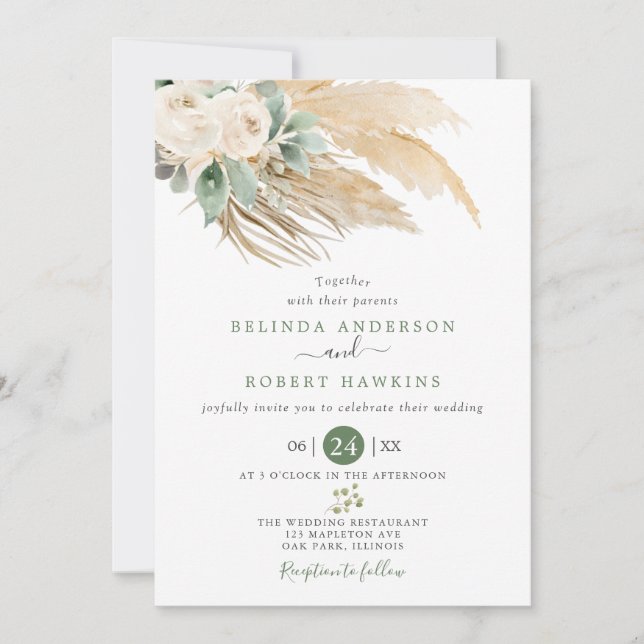 Invitación Boda de Grass Rosa Pampas Desert Boho (Anverso)