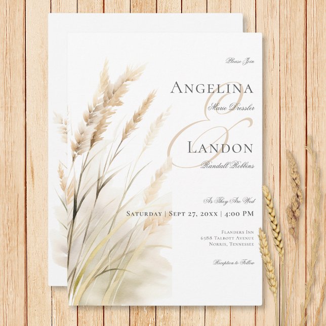 Invitación Boda de Grass Rustic Boho Dried Tan (Rustic Boho Dried Tan Grass Wedding Invitation)
