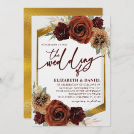 Invitación Boda de Grass Rústico Oro Floral Pampas