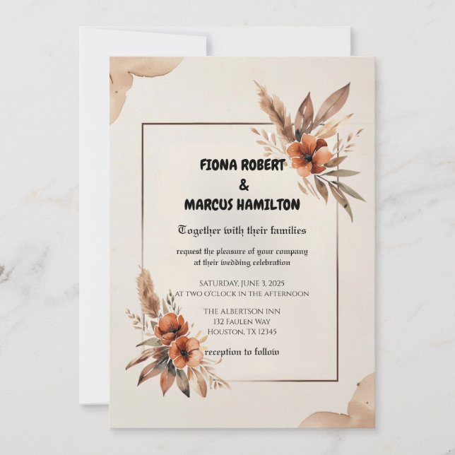 Invitación Boda de Grass Terracotta Florals & Pampas (Anverso)