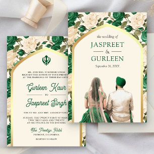 Invitación Boda de Green Floral Punjabi Anand Karaj Sikh