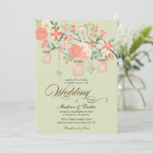 Boda de Green Peach Rustic Mason Jar