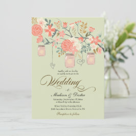 Invitación Boda de Green Peach Rustic Mason Jar