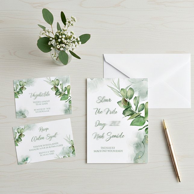 Invitación Boda de greenery acuarela con presupuesto en blanc (Subido por el creador)