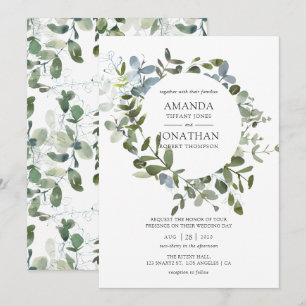 Invitación Boda de greenery con eucalipto en acuarela