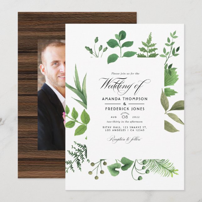 Invitación Boda de greenery de granero rústico campestre Foto (Anverso / Reverso)