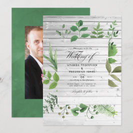 Invitación Boda de Greenery en un granero rústico de campo Fo