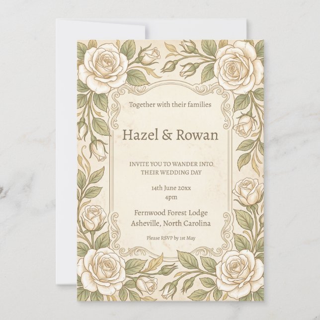 Invitación Boda de Greenery Rosa Marfil (Anverso)