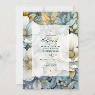 Invitación Boda de Gris Claro, Verdor y Oro de Hoja Falsa