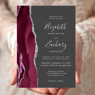 Invitación Boda de gris de carbón vegetal moderno de plata de