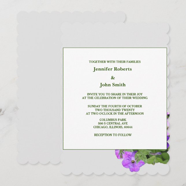 Invitación Boda de gris violeta violeta verde azulado de colo (Anverso / Reverso)