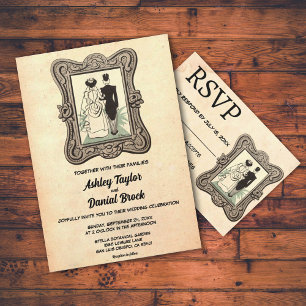 Invitación Boda de Groom de la vieja novia romántica retro