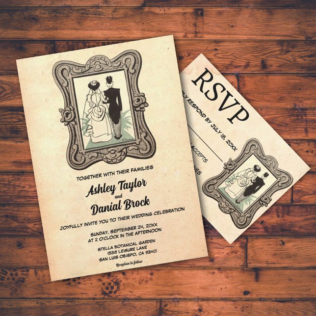 Invitación Boda de Groom de la vieja novia romántica retro (Subido por el creador)