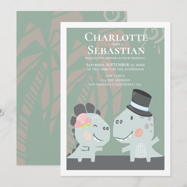 Invitación Boda de Groom de Novia de Dinosaurio Moderno (Anverso / Reverso)