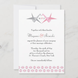 Invitación Boda de grullas (rosadas y plateadas)