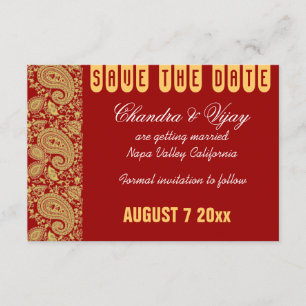 Invitación Boda de guardar la fecha con estampado paisley roj