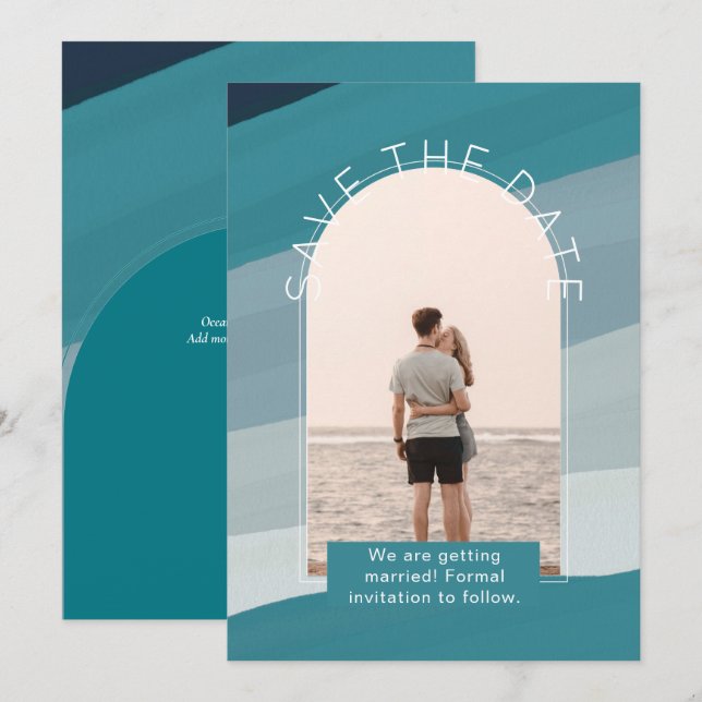Invitación Boda de guardar la fecha con foto moderna (Anverso / Reverso)