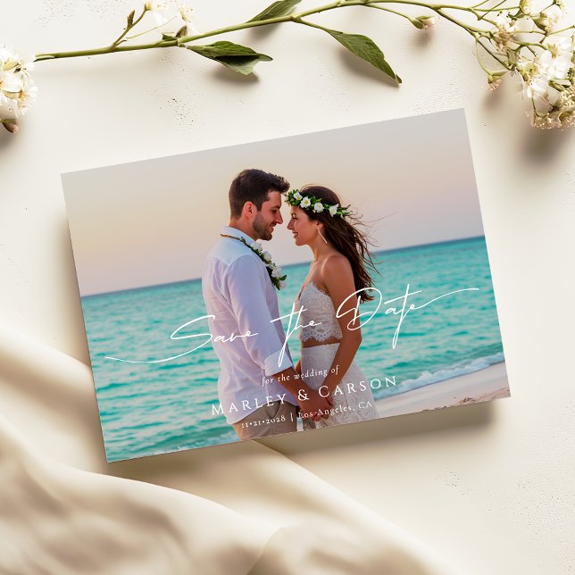 Invitación Boda de guardar la fecha con guión de foto moderna (Subido por el creador)