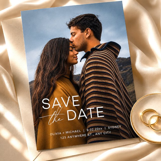 Invitación Boda de guardar la fecha de la foto moderna (Modern Photo Save the Date Wedding Invitation, Wedding Announcement, Digital Save the Date)