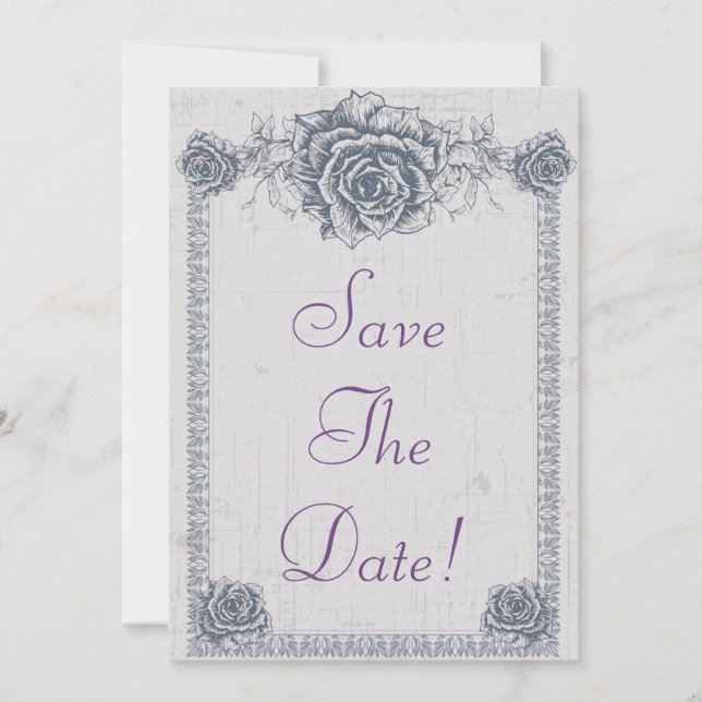 Invitación Boda de guardar la fecha de la frontera de rosa vi (Anverso)