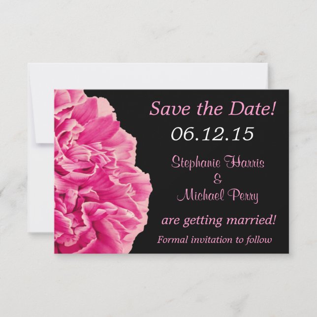 Invitación Boda de Guardar la Fecha Dramática Rosa Peonía (Anverso)