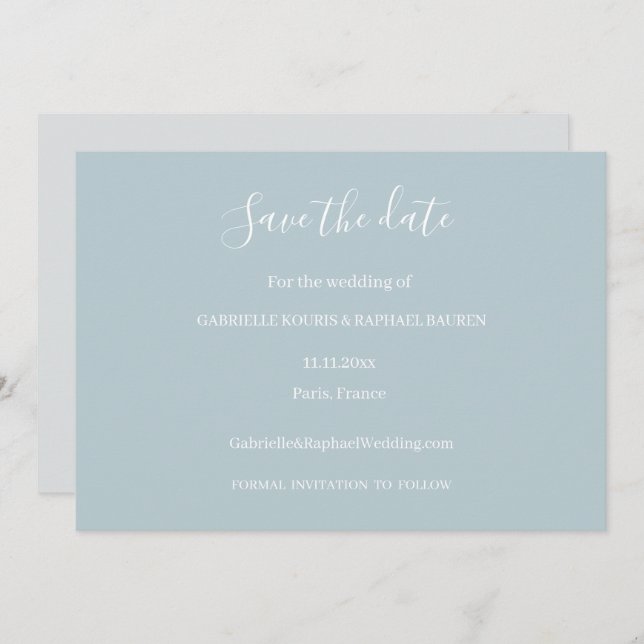 Invitación Boda de guardar la fecha en gris azul polvoriento  (Anverso / Reverso)