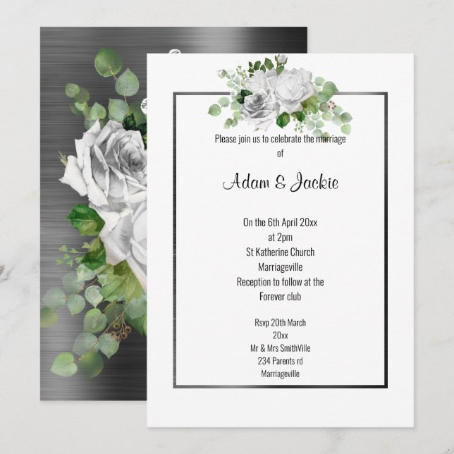 Invitación Boda DE GUARNECIDO NEGRO FLORAL BOUQUET (Anverso / Reverso)