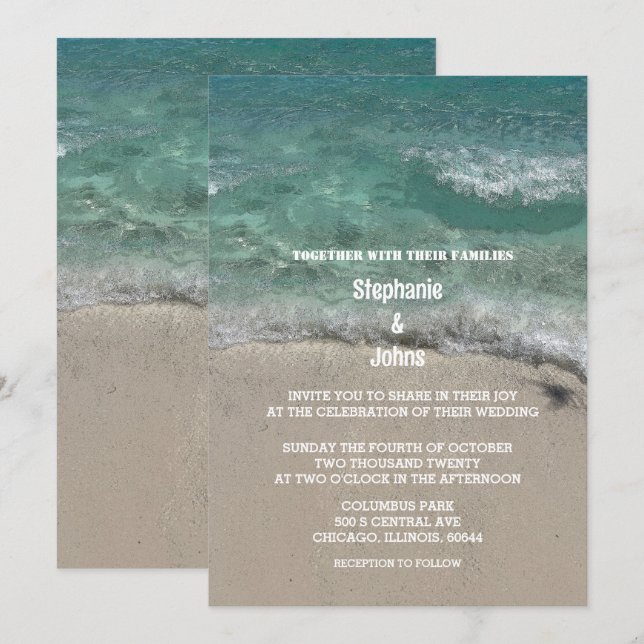 Invitación Boda de Guay de arte verde azul Verde azulado de l (Anverso / Reverso)