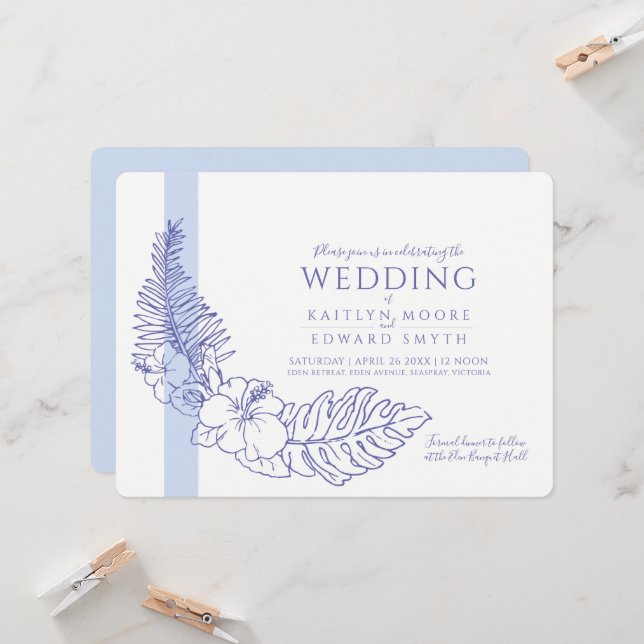 Invitación boda de guerra tropical azul (Anverso/Reverso In Situ)