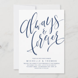 Invitación Boda De Guión Azul Naval Simple Siempre Y Para Sie