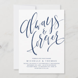 Invitación Boda De Guión Azul Naval Simple Siempre Y Para Sie