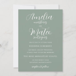 Invitación Boda de guión blanco Minimalista verde sabio