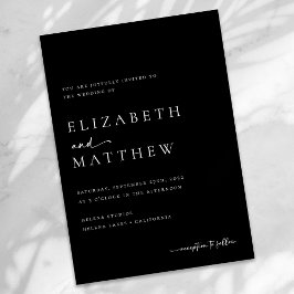 Invitación Boda De Guión Blanco Y Negro Moderno