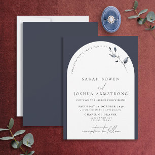 Invitación Boda De Guión Botánico De La Marina Azul Moderna I