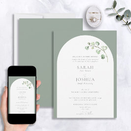 Invitación Boda de guión botánico del arco verde sabio clásic