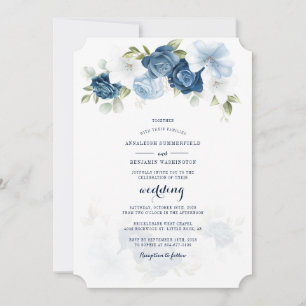Invitación Boda de guión botánico Dusty Blue Floral