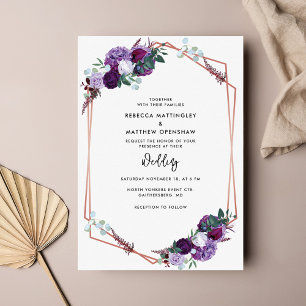 Invitación Boda de guión botánico morado floral