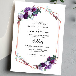 Invitación Boda de guión botánico morado floral