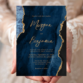 Invitación Boda de guión chic de ágata azul marino moderno