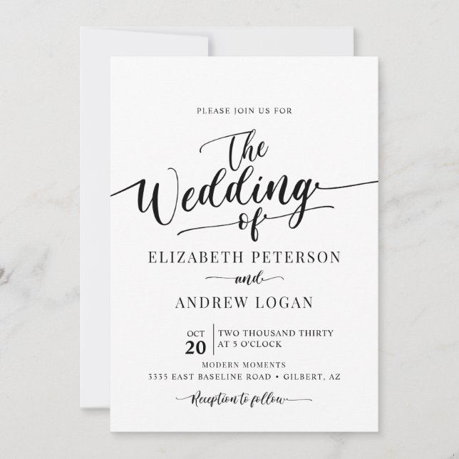 Invitación Boda de guión clásico moderno (Anverso)