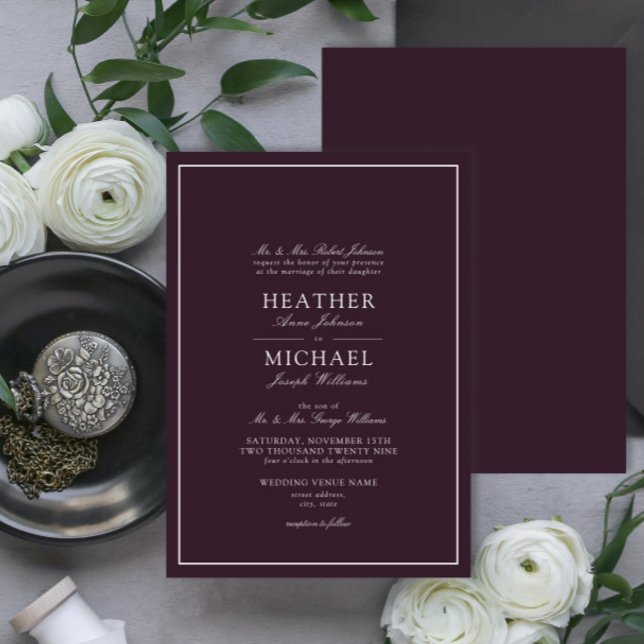Invitación Boda de guión clásico púrpura tradicional (Subido por el creador)