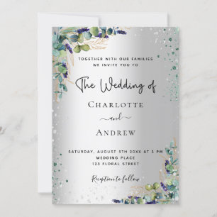 Invitación Boda de guión de berenjenas de eucalipto plateado